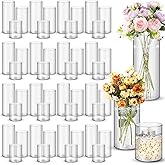 Nuogo 48 Pcs Plastic Cylinder Vases Tall Plastic Flower Vases for Centerpieces Hurricane Candle Holder for Home Wedding Office Party Formal Dinners Decorations (4''/6''/8'')