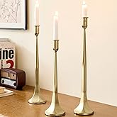 Cast Iron Taper Candle Holder Set of 3, Fireplace Mantle & Dining Table Tall Candlestick Holders, for Wedding, Holiday, Home Decor, Christmas Decoration (Gold)
