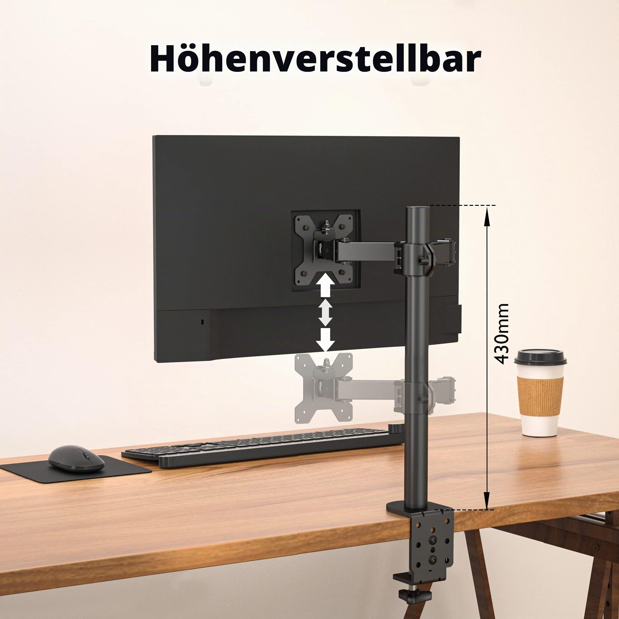 BONTEC 13-32 Zoll Monitor Halterung für LED LCD Bildschirme bis 10 kg, Monitor Tischalterung 1 Monitor Höhenverstellbar Neigbar Schwenkbar, 2 Montageoptionen, VESA 75x75/100x100, Schwarz 5