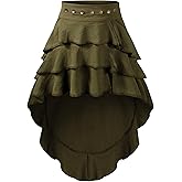 HADOLLWELL Women Steampunk Victorian Gothic Costume High-Low Ruffled Skirt Halloween Party Cosplay