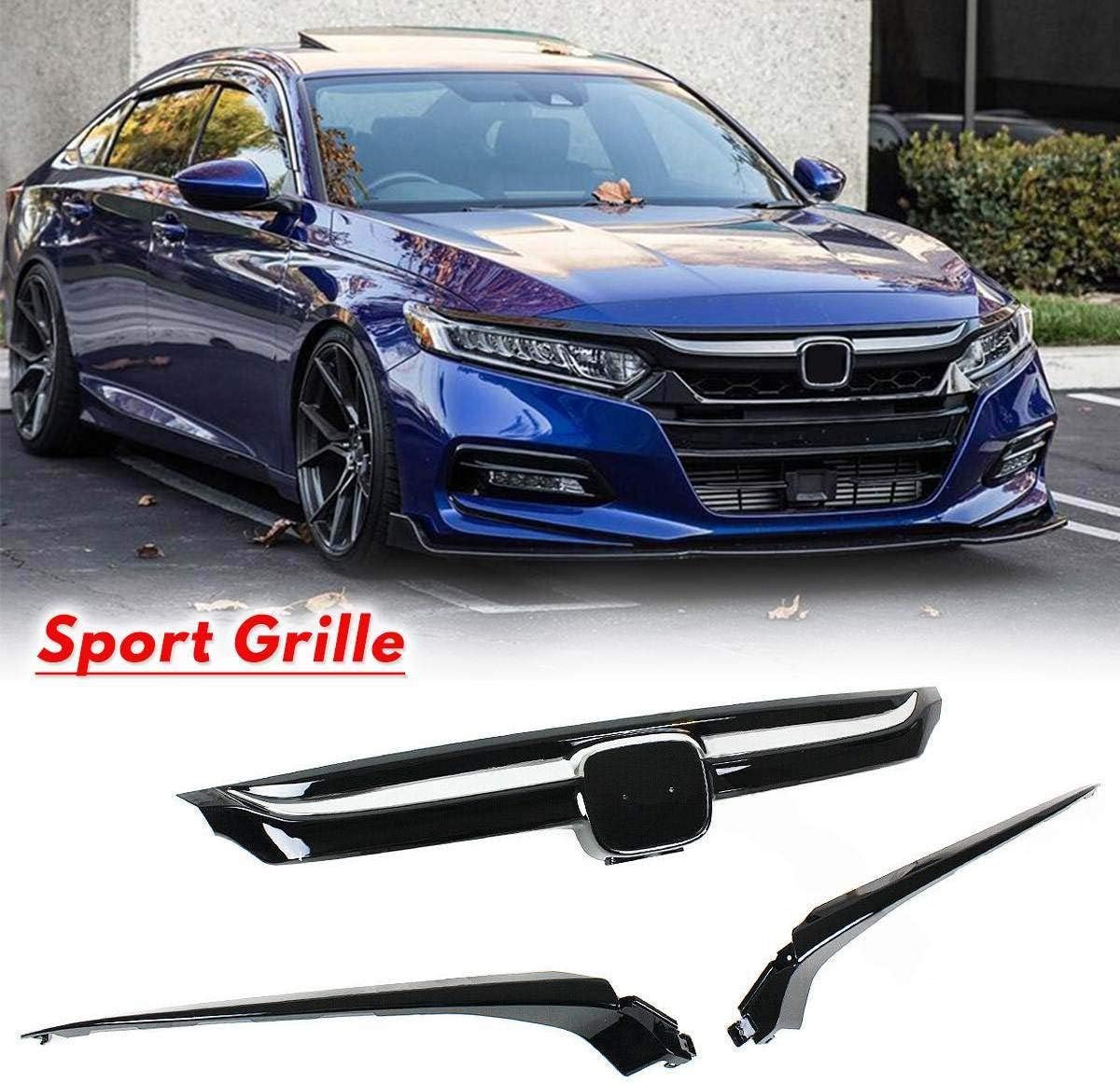 LSYBB ABS JDM-Sport Style Front Grille Front Grill Replacement Base for Honda Accord 2018 2019 Glossy Black