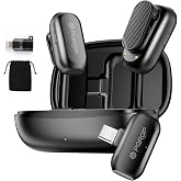 PQRQP Wireless Lavalier Microphone for iPhone/iPad/Android, 164ft Transmission, Mini Microphone with AI Noise Cancellation &amp; Hi-Fi Sound, 24H Charging Case, Mic Ideal for Video Recording