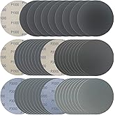 6 Inch 50 Pcs Wet Dry Sanding Discs Hook and Loop, 1000 1500 2000 3000 5000 Assorted Grit Waterproof Sandpaper Silicon Carbide for Random Orbital Sander, Automotive Wood Metal Polishing & Sanding
