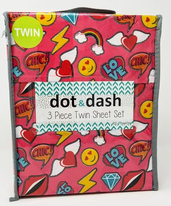 Dot & Dash 3 Piece Twin Sheet Set - Emojis on Red, Smilies, Rainbows, Diamonds