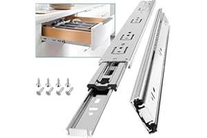 AOLISHENG 1 Pair Full Extension Drawer Slides Rail 8 10 12 14 16 18 20 22 24 Inch 100 LB Load Capacity Side Mount Ball Bearing Metal Dresser Runner File Cabinet Trash Can Slider Kitchen Glide Silver