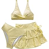 Verdusa Women's 3 Piece High Waisted Bikini Sets Eyelet Swimsuits with Cover Up Skirt Vacation Outfits