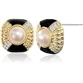JOONL Vintage Gold Glitter Crystal Enamel Square Stud Earrings Sparkly Rhinestone Circle Pearl Metal Dangle Drop Earrings For Women