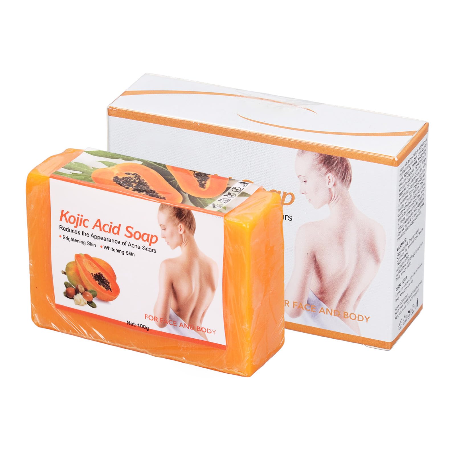 Kojic Acid Soap, 100g Skin Brightening Soap with Papaya Extract, Dark Spots Remover Soap Bar, Moisturizing for Face & Body, Daily Use for Face & Body Smooth