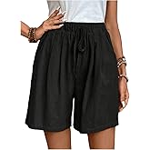 OYOANGLE Women's Baggy Drawstring Shorts Wide Leg High Waist Loose Shorts with Pockets