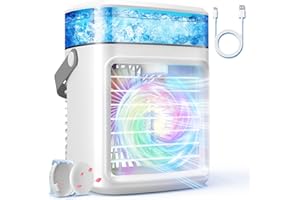 POWERHELPER 2200mAh Portable Air Conditioners, Rechargeable 3 Wind Speeds USB Personal Mini Air Conditioner & Large water tank, Quiet Evaporative Air Cooler &7 Color Light Portable Ac Unit Fan for Office Bedrooom