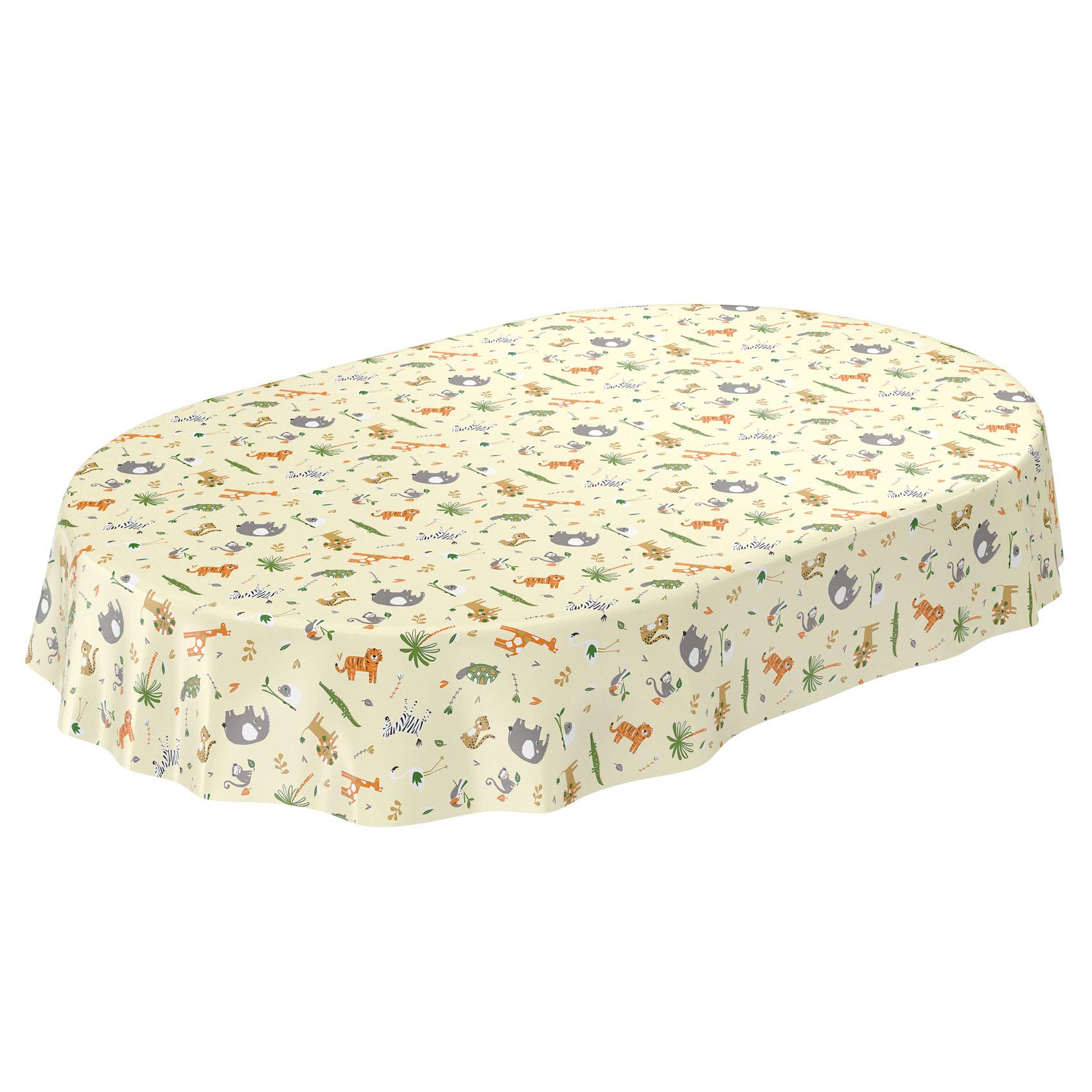 ANRO Oilcloth Tablecloth for Children, Washable Oilcloth Tablecloth, Animals, Light Green, Oval 180 x 140 cm