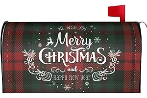 FATTTYCY Red and Green Buffalo Plaid Mailbox Covers Magnetic Standard Size 18" X 21" Christmas Mailbox Cover Decorations Wrap