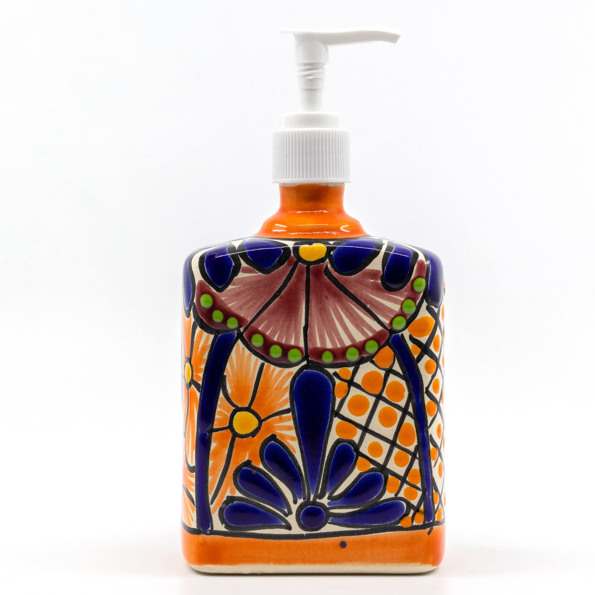Talavera Ceramic Soap & Lotion Dispenser – Hand-Painted Mexican Pottery for Kitchen & Bathroom – Lead-Free, Rust-Proof Pump – Easy Refill – Unique Multicolor Design - Jabonera Multicolor