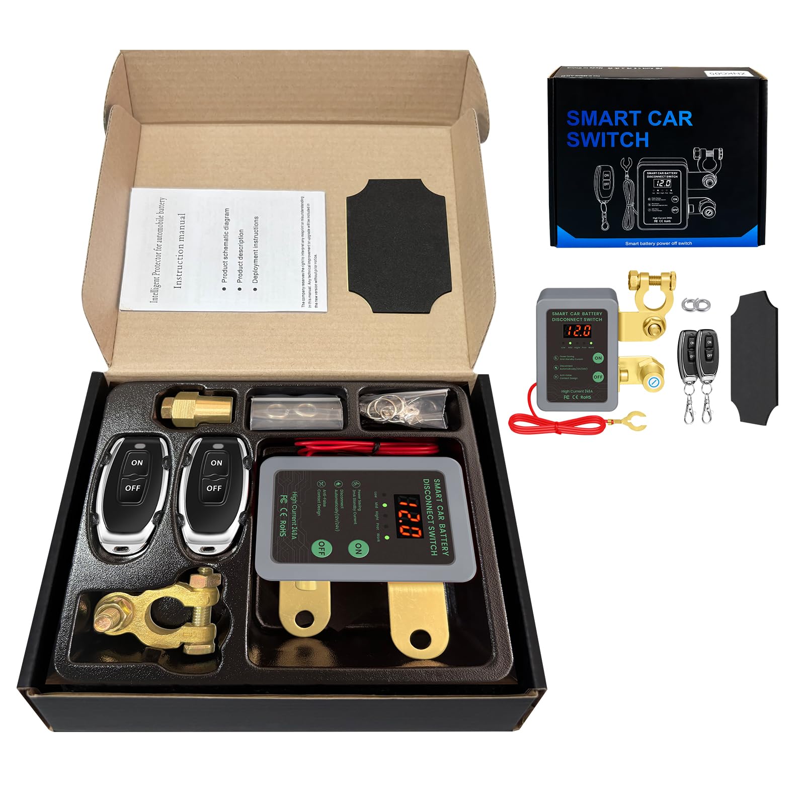 Photo 1 of 12V Smart Battery Disconnect Switch with Remote Control - Perfect for Cars, Trucks, RVs, and ATVs - Features LED Voltage Display and Anti-Theft Battery Cut-Off Capability (Grey-DC)