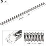 sourcing map M12 x 300mm Fully Threaded Rod 304 Stainless Steel Right Hand view 3