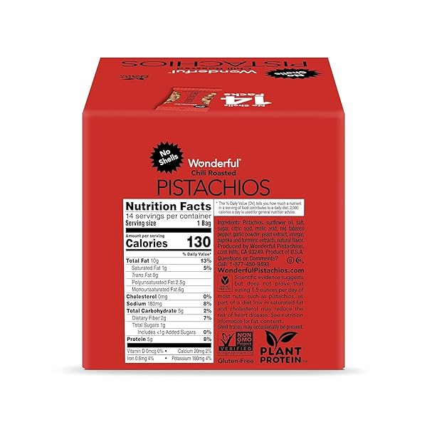 WONDERFUL PISTACHIOS NO SHELLS, CHILI ROASTED NUTS, 0.75 OUNCE BAG (PACK OF 14), SPICY NUTS INDIVIDUAL PACKS, PROTEIN SNACK, GLUTEN FREE SNACKS, BULK SNACKS