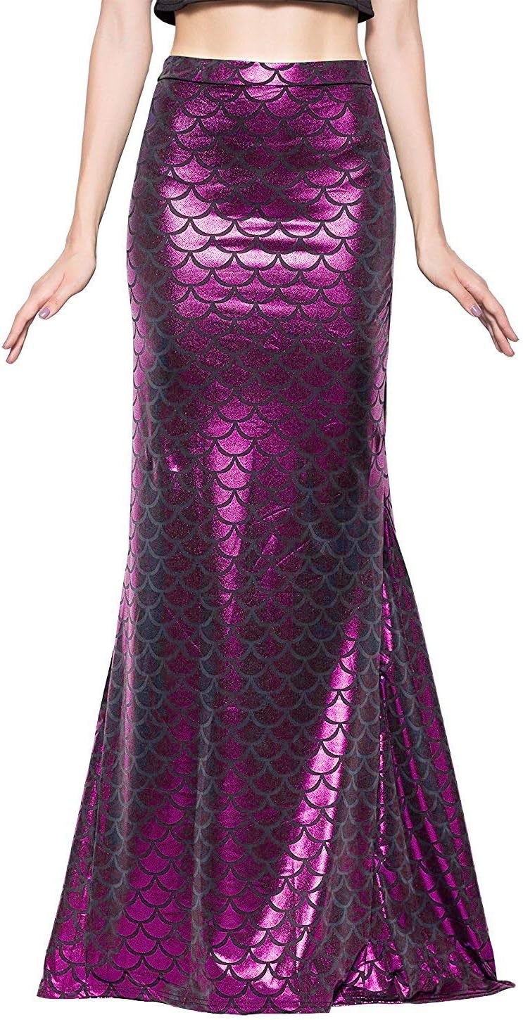 Jescakoo Ladies Sexy Maxi Long Shiny Mermaid Skirts Green and Blue S-XXL