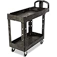 Rubbermaid Commercial Products 2-Shelf Utility/Service Cart, Small, Lipped Shelves, Ergonomic Handle, 500 lbs. Capacity, for Warehouse/Garage/Cleaning/Manufacturing