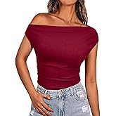Necooer Womens Off The Shoulder Tops Summer Ribbed Sleeveless Breathable Soft Sexy Fashion Basic Blouses Asymmetrical Shirts
