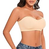 Eachsale Women's Strapless Wireless Bras Padded Bandeau Bra Seamless Comfort Tube Top Bralette with Clear Straps