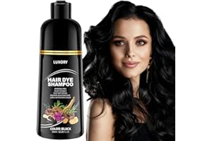 Lunory Black Hair Dye Shampoo for 100% Gray Coverage - 3 IN 1 Hair Color Shampoo with Argan Oil & Ginseng, Ammonia & Paraben Free, Long Lasting Semi-Permanent Natural Color for Women & Men (500ml)