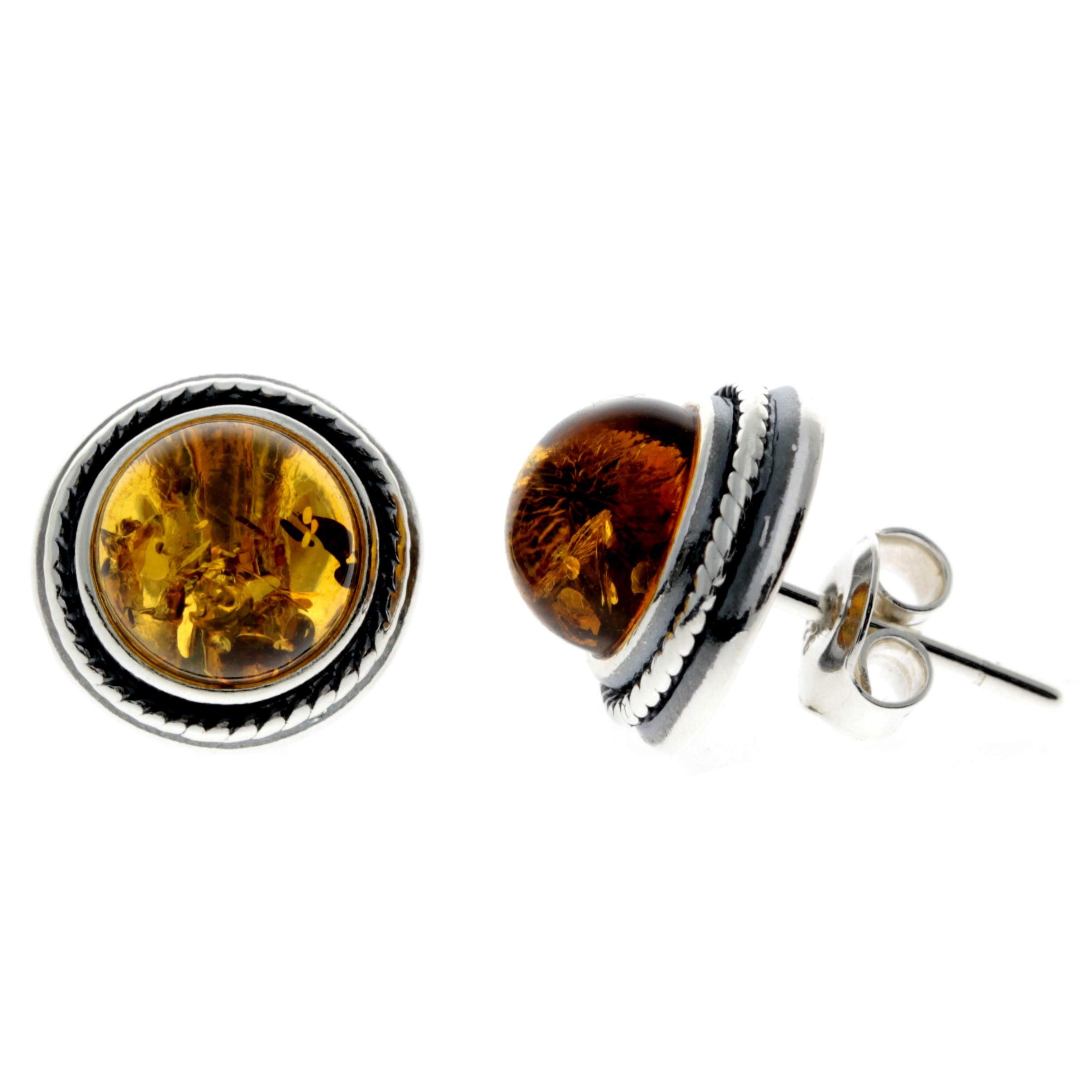 Genuine Cognac Natural Baltic Amber and 925 Sterling Silver Classic Studs Earrings GL185C