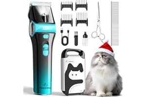 FuzzyFix Cat Clippers for Grooming with 5-in-1 Blade, Cat Grooming Kit Cordless Rechargeable Hair Trimmer Detachable Stainless Steel Blade Pet Shaver for Small Kitty Paw Face Head Body