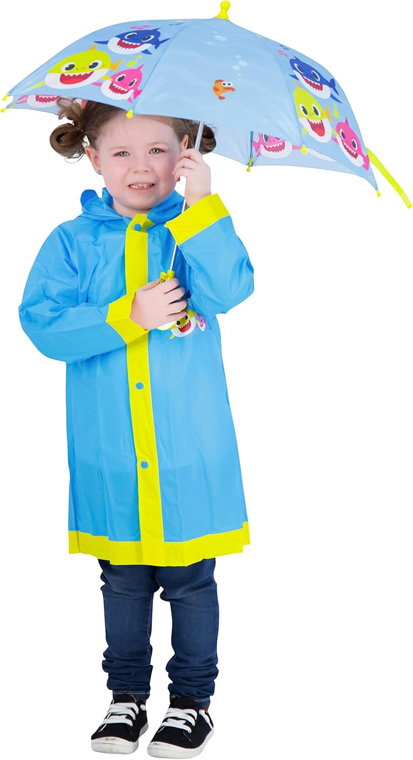 Baby Shark unisex-child Kids Umbrella and Slicker, Baby Shark Rainwear Set for Boys and Girls: Clothing