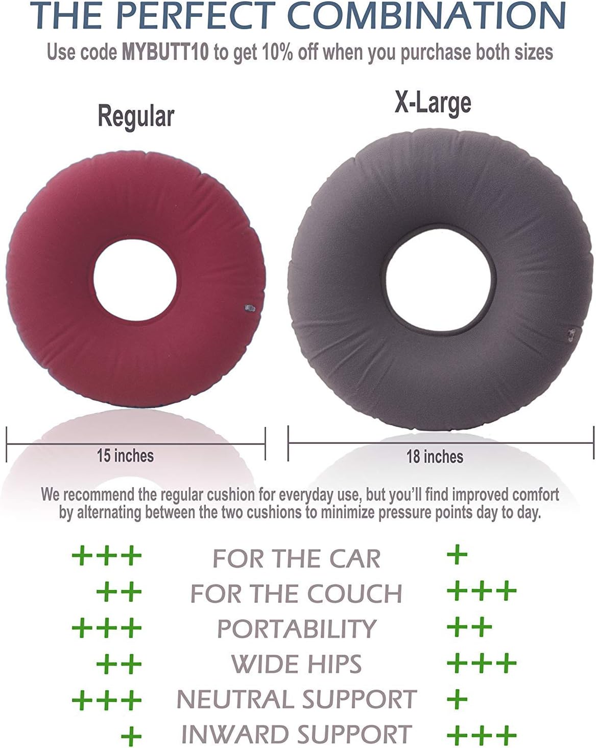 Dr. Frederick's Original Donut Pillow - 15" Inflatable Donut Cushion for Tailbone Pain Relief - Hemorrhoid Treatment - Bed Sores - Prostatitis - Red: Home & Kitchen
