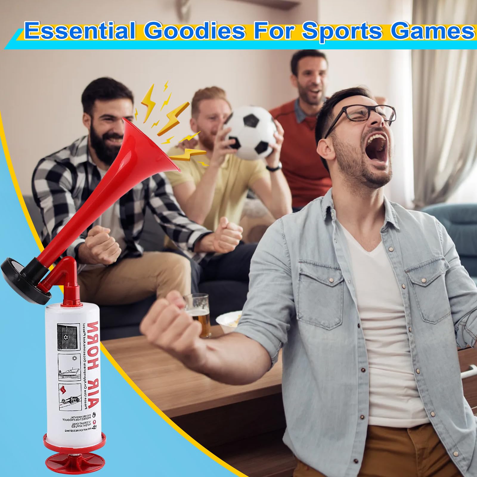 Handheld Air Horn, Noise Makers for Sporting Events, Aluminum Super Loud Football Noise Maker Air Pump Sports And Marine Signal Safety Alarm Horns for Boating, Hiking, Sports Events, Birthday Parties