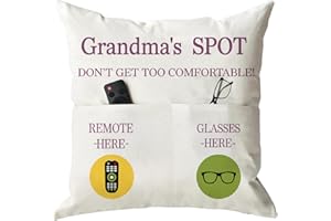 ONFAON Grandma Gifts, Grandma's Spot Throw Pillow Covers 18x18 Inch,Birthday Christmas Thanksgiving Day Gifts for Grandma Mom,2-Pocket
