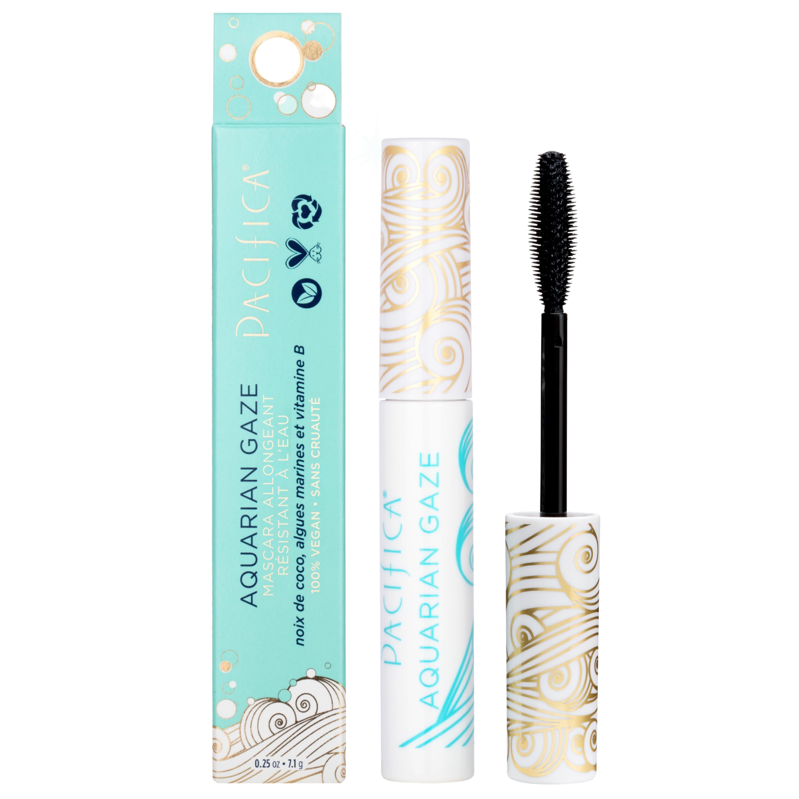 Pacifica Aquarian Gaze Mascara – Abyss (Black) Water-Resistant Long Lash Mascara, Lengthening & Smudge-Proof, Vegan & Cruelty-Free