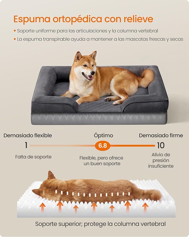 Cama para Perro Grande Ortopédica Lavable, 89 x 63 x 16 cm