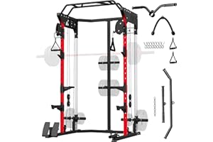 Soozier Power Cage, Power Rack with Adjustable Cable Pulley System, Multifunctional Squat Rack for Home Gym with Pull-Up Bar,