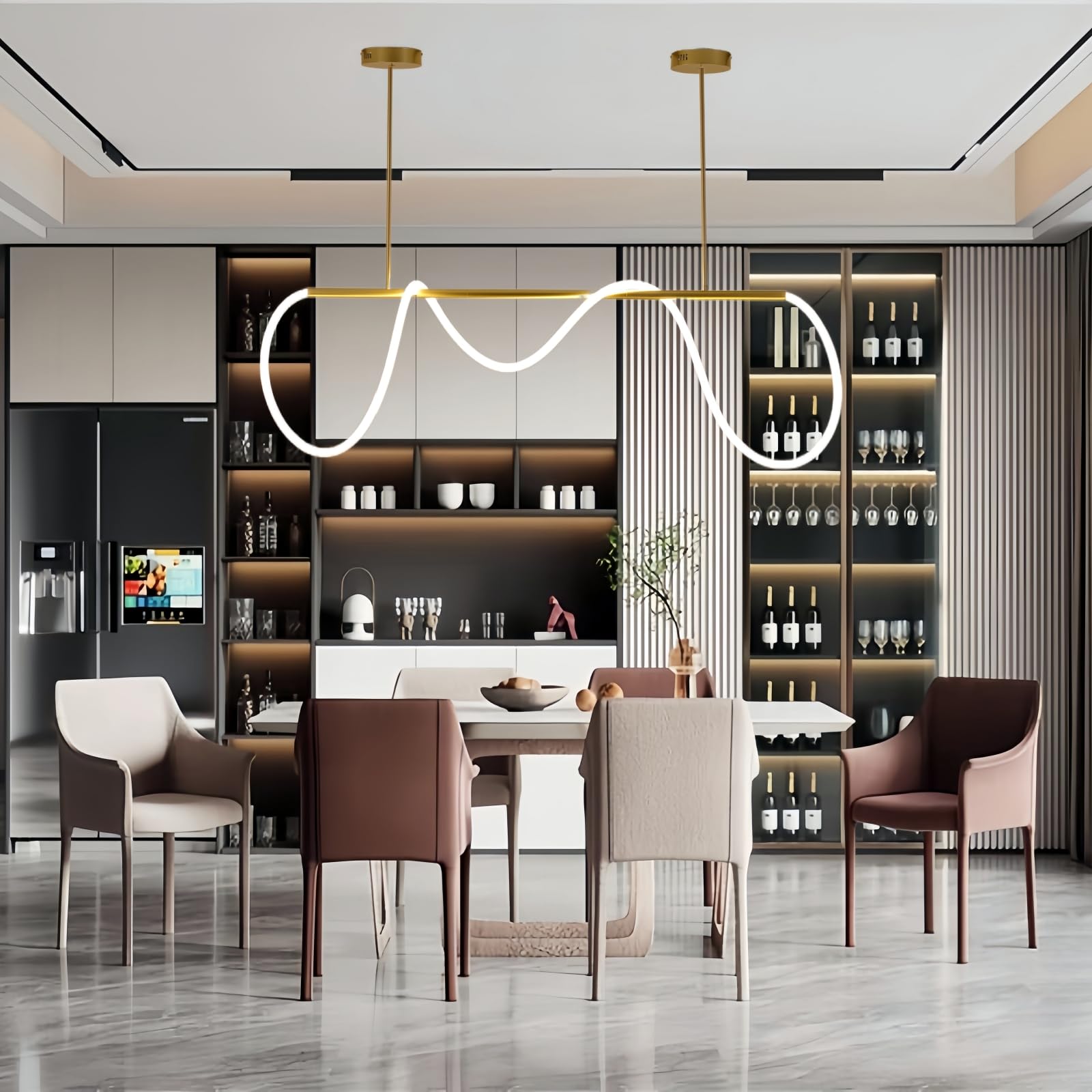 Photo 1 of SMG Modern LED Linear Pendant Light for Dining Room, Dimmable Gold Chandelier for Office, 59" DIY Ceiling Chandelier Light with Remote Control Stepless Dimming, Restaurant Kitchen Long Hose Lamp