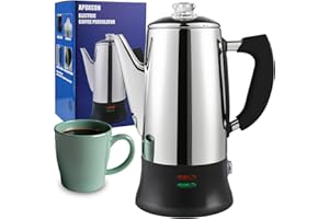 APOXCON Electric Coffee Percolator Stainless Steel Coffee Maker with Heat Resistant Tough Glass Clear Brew Progress Knob, Classic Coffee Pot with Keep Warm Cordless Serve Cool Touch Handle 12 Cup