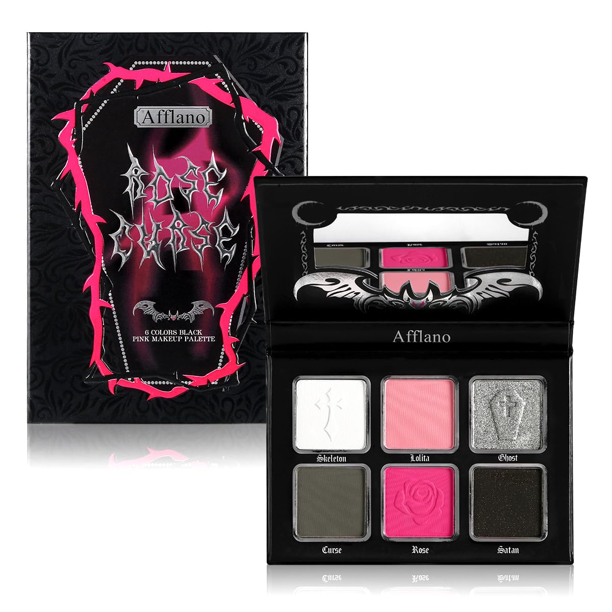 Afflano Pink Goth Eyeshadow Palette, Pink Smokey Eyes Makeup Eyeshadow Pallet With Mirror, for Goth Girls and Women Long Lasting Daily Valentine makeup, Dark Emo Halloween Clown SFX Gothic Looks