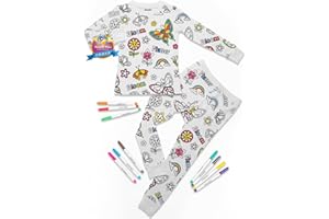 Craftikit® Kids Coloring Pajamas with Markers - Soft Bamboo Viscose 2-Piece Unisex PJs Set, Snug Fit Color Your Own Pajamas