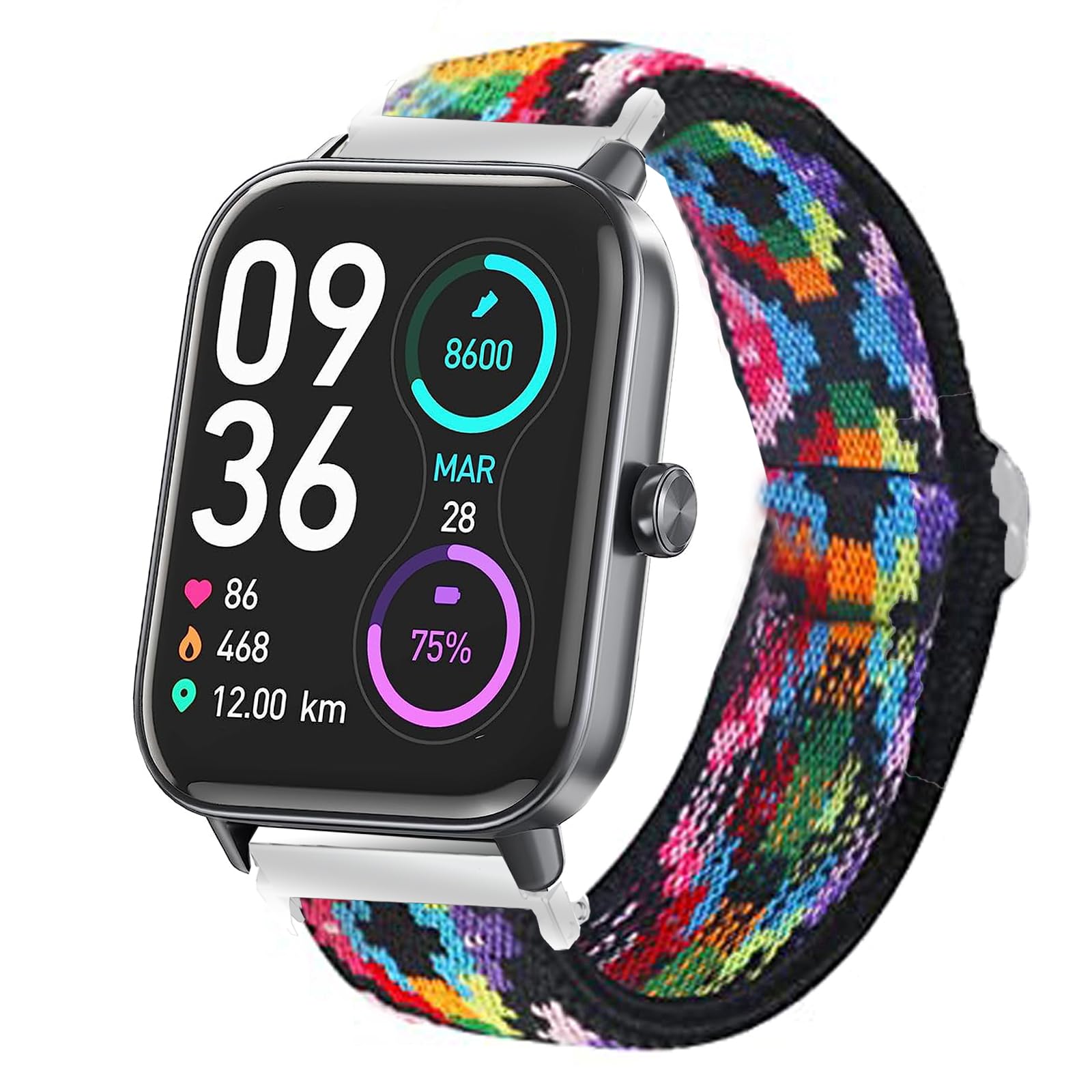 Blueshaweu 22mm Multicolor Aztec Nylon Scrunchie Watch Band for IDW13, IDW16, IDW19, TOOBUR, Gydom Smartwatches