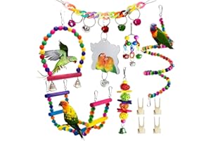 HIGLIOCAS Bird Toys Parakeets Cage Accessories: 11Pcs Parrot Toy Swing Ladder Natural - Small Birds Supplies for Cockatiel Conure Lovebird Budgie Canary Finches Quaker
