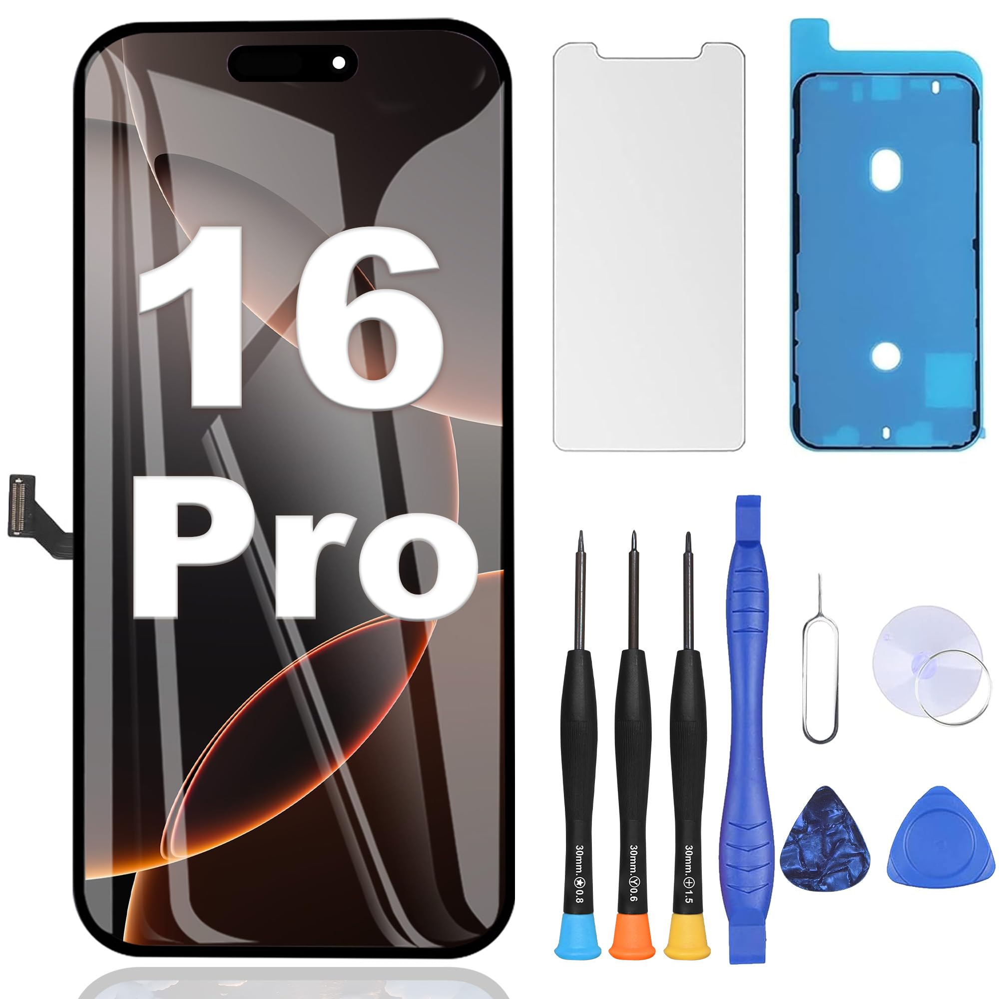 ZOETEC Screen Replacement for iPhone 16 Pro, [Support Face ID] Full HD Retina Display Touch Screen Digitizer Frame Assembly with Repair Tools Kit