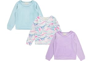 BTween Girls Cozy Velour Sweatshirt Set, 3 Pack of Soft Sweatshirts for Kids, Stylish Casual Outfits, Sizes 4-14