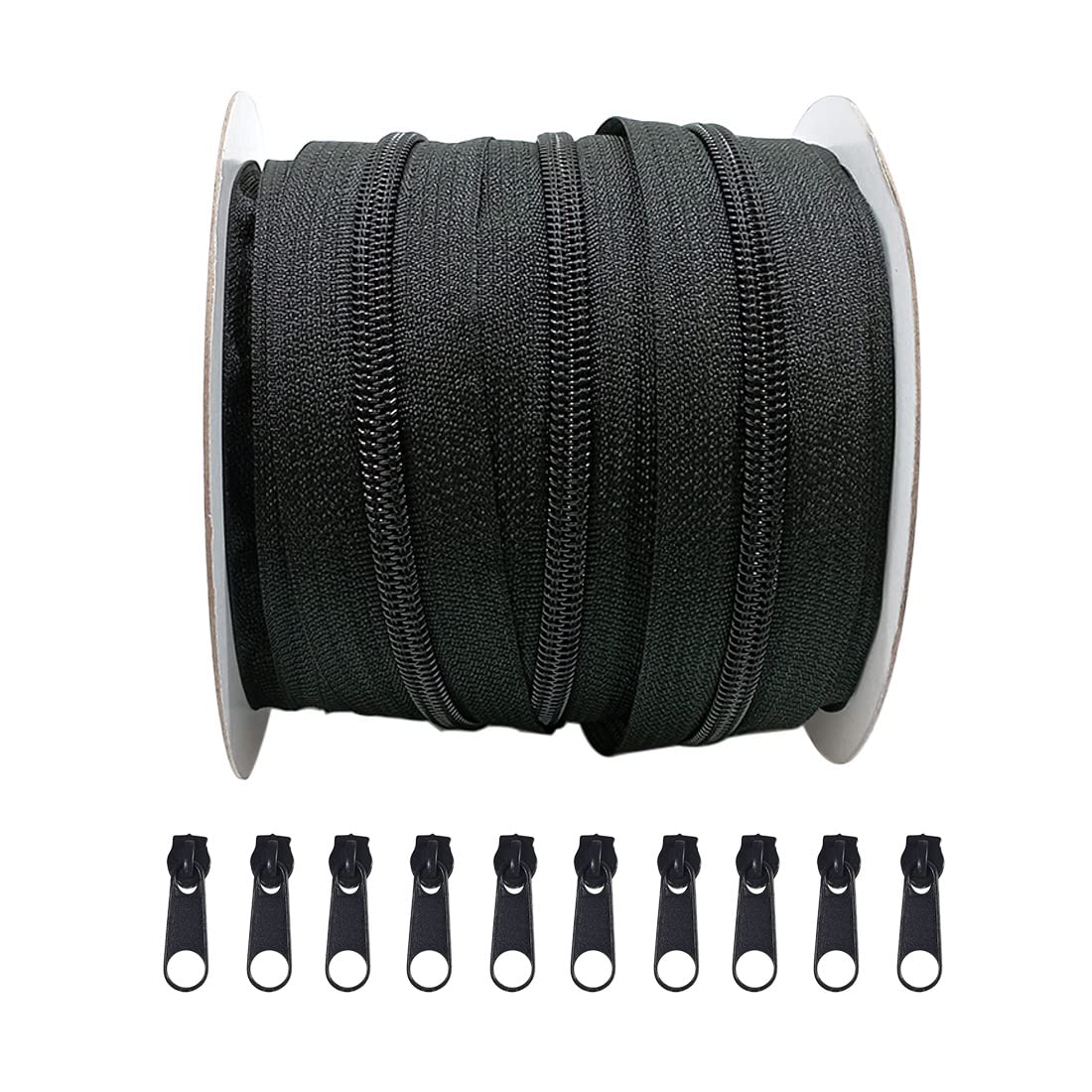 25 Meters of Nylon Zipper + 10 Free Sliders Metal Pullers for Sewing, Sewing, Zipper for Sewing on Clothes, Fabrics, Zipper by Meters 5#, (25M, 332)