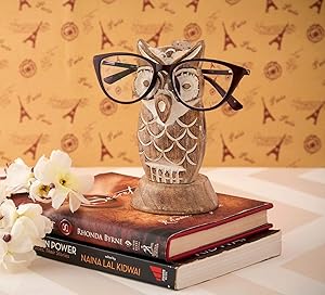 Eximious India Owl Eyeglass Spectacle Holder Wooden Handmade Bedside Display Home and Office Decor Desk Eyeglasses Holder Glasses Gifts for Kids Him Her Mom Dad Eyeglass Retainers for Men