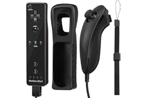 surcok Motion Plus Controller with Nunchuck Compatible with Wii/Wii U, with Silicone Case and Wrist Strap（Black）