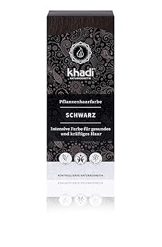 khadi Pflanzenhaarfarbe Schwarz 100g I schwarze Haarfarbe mit Indigo, Henna und Amla I Naturhaarfarbe 100% natürlich