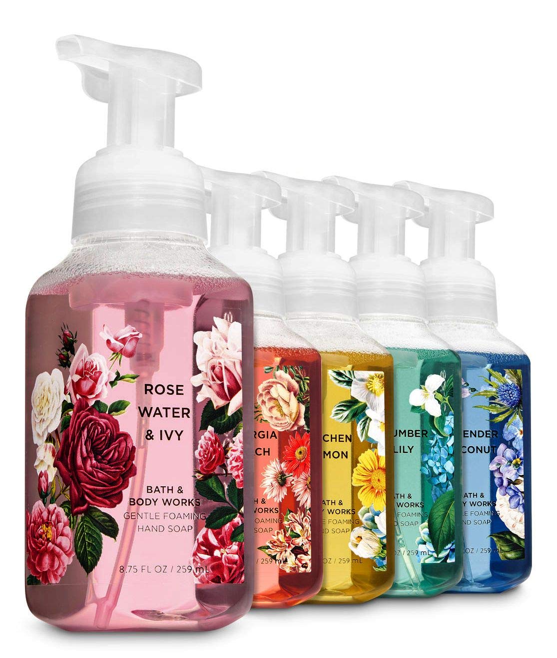 Bath And Body Works Floral Foaming Hand Soap Kitchen Lemon Rose Water And Ivy Georgia Peach Cucumber Lily Lavender Coconut Set Of 5
