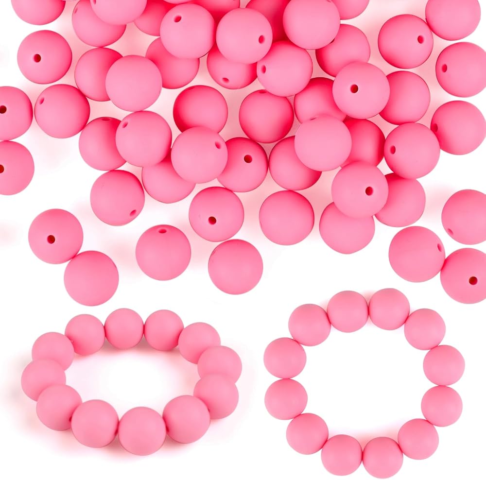 ASTARON 100 Pcs 15mm Silicone Beads Pink Round for Crafts Keychains