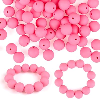 ASTARON 100 Pcs 15mm Silicone Beads Pink Round for Crafts Keychains