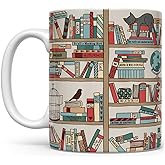 Loftipop Book Lover Coffee Mug, Bookish Librarian Bookworm Bibliophile Gifts, Books and Cats (11oz)